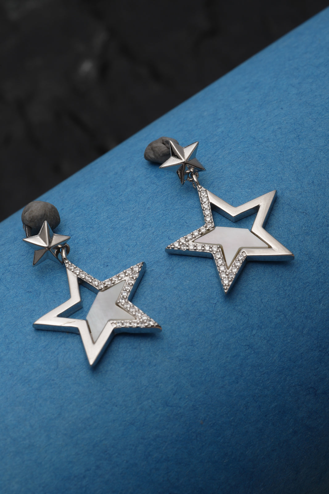 Pissara by Sukkhi Lovely 925 Sterling Silver Star Shaped Cubic Zirconia Dangle Earrings For Women & Girls|with Authenticity Certificate, 925 Stamp & 6 Months Warranty E105135