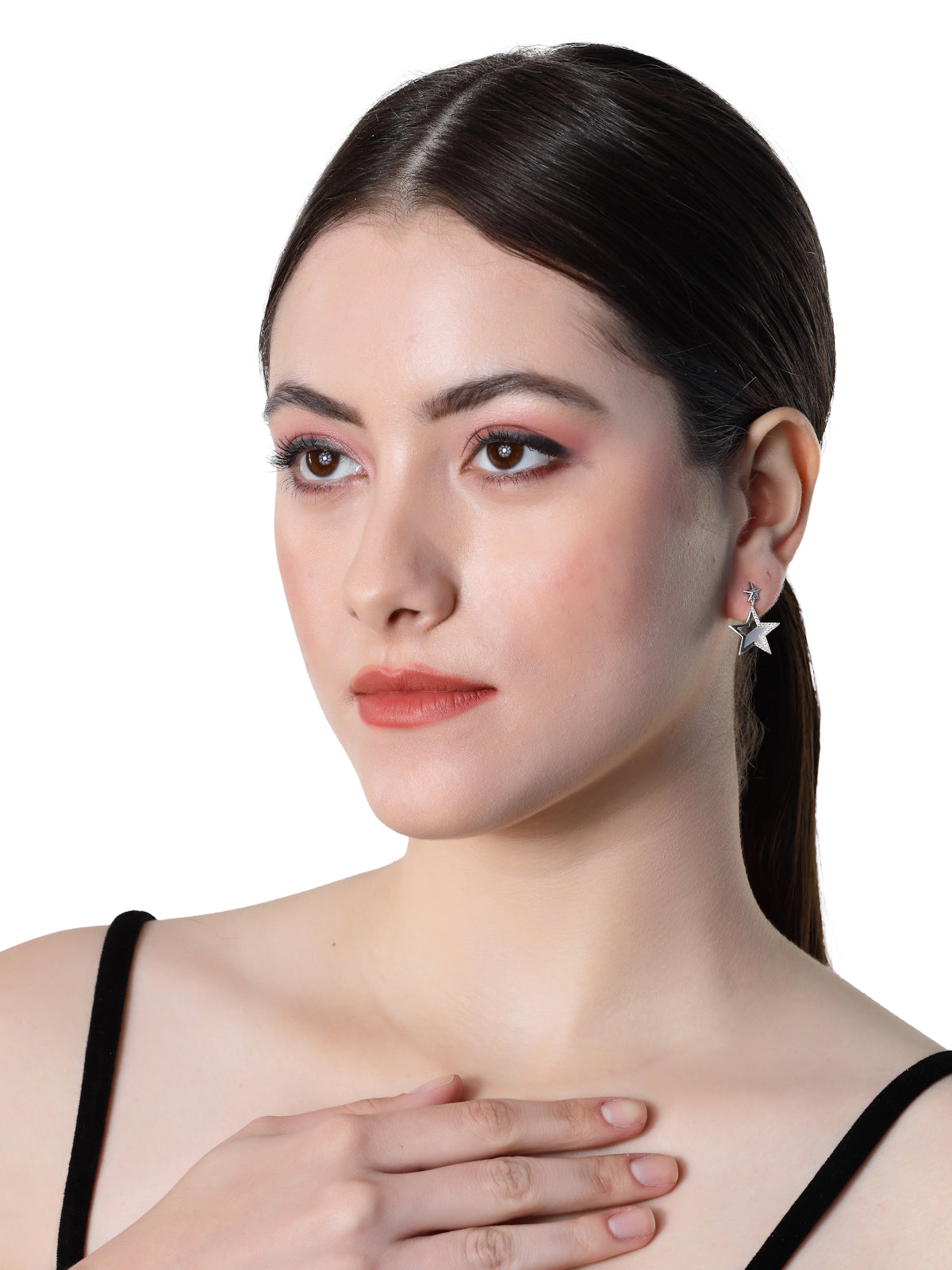 Pissara by Sukkhi Lovely 925 Sterling Silver Star Shaped Cubic Zirconia Dangle Earrings For Women & Girls|with Authenticity Certificate, 925 Stamp & 6 Months Warranty E105135