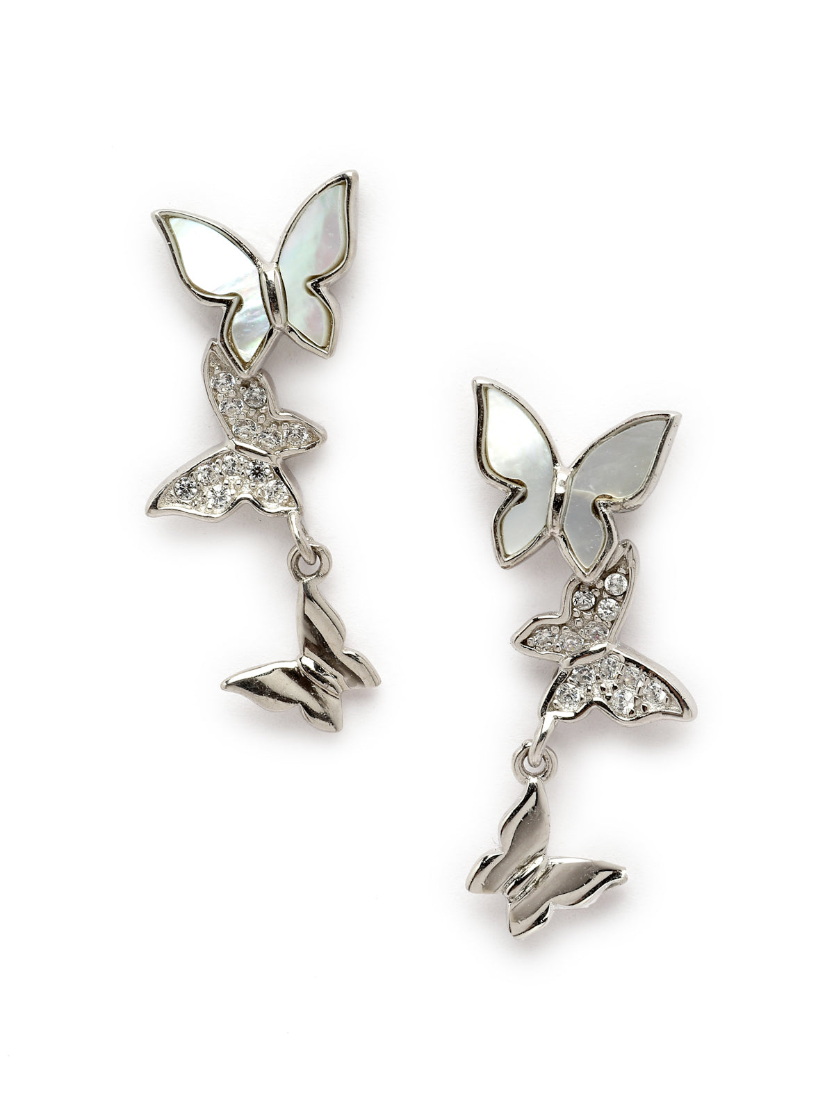 Pissara by Sukkhi Amazing 925 Sterling Silver Butterfly Shaped Cubic Zirconia Dangle Earrings For Women & Girls|with Authenticity Certificate, 925 Stamp & 6 Months Warranty E105136