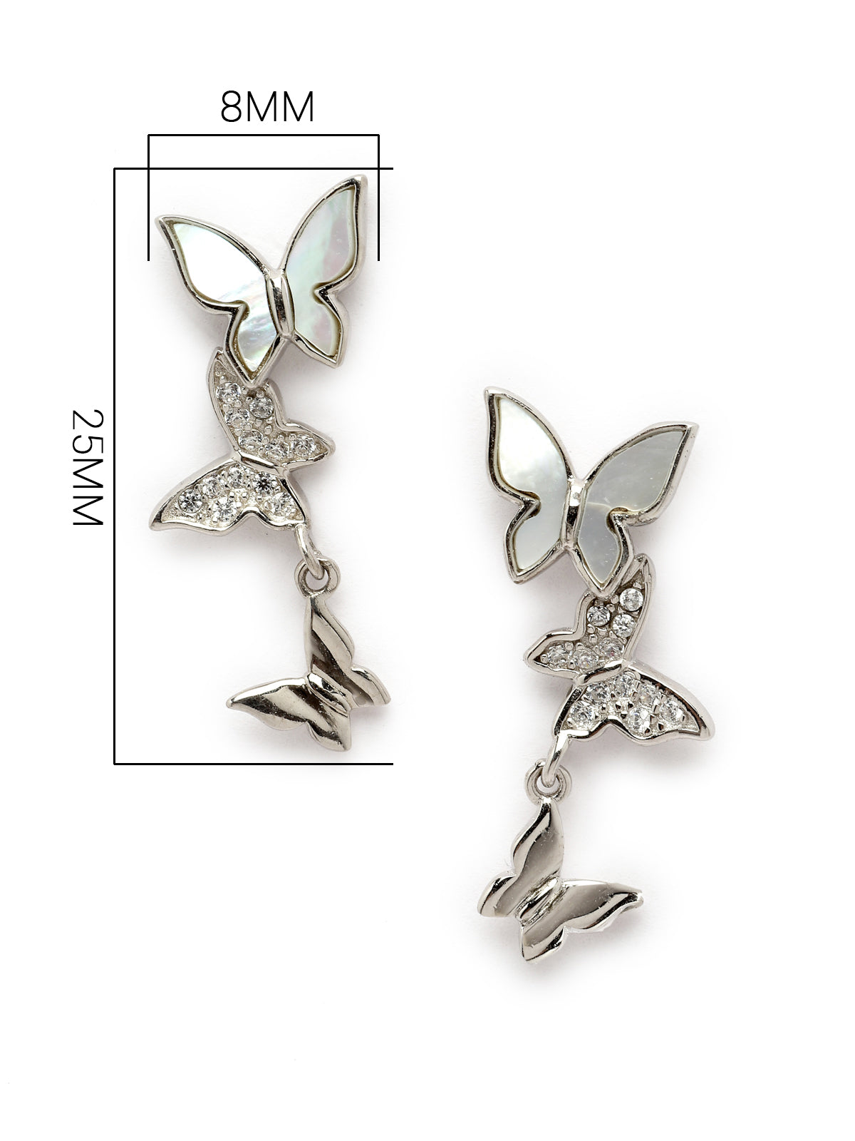 Pissara by Sukkhi Amazing 925 Sterling Silver Butterfly Shaped Cubic Zirconia Dangle Earrings For Women & Girls|with Authenticity Certificate, 925 Stamp & 6 Months Warranty E105136