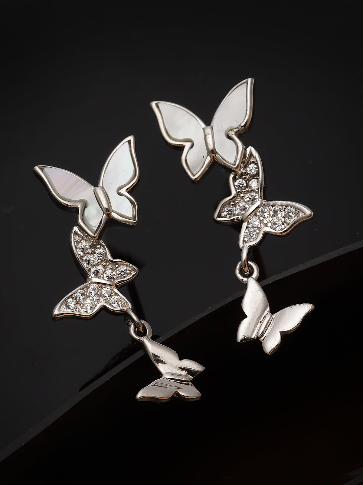 Pissara by Sukkhi Amazing 925 Sterling Silver Butterfly Shaped Cubic Zirconia Dangle Earrings For Women & Girls|with Authenticity Certificate, 925 Stamp & 6 Months Warranty E105136