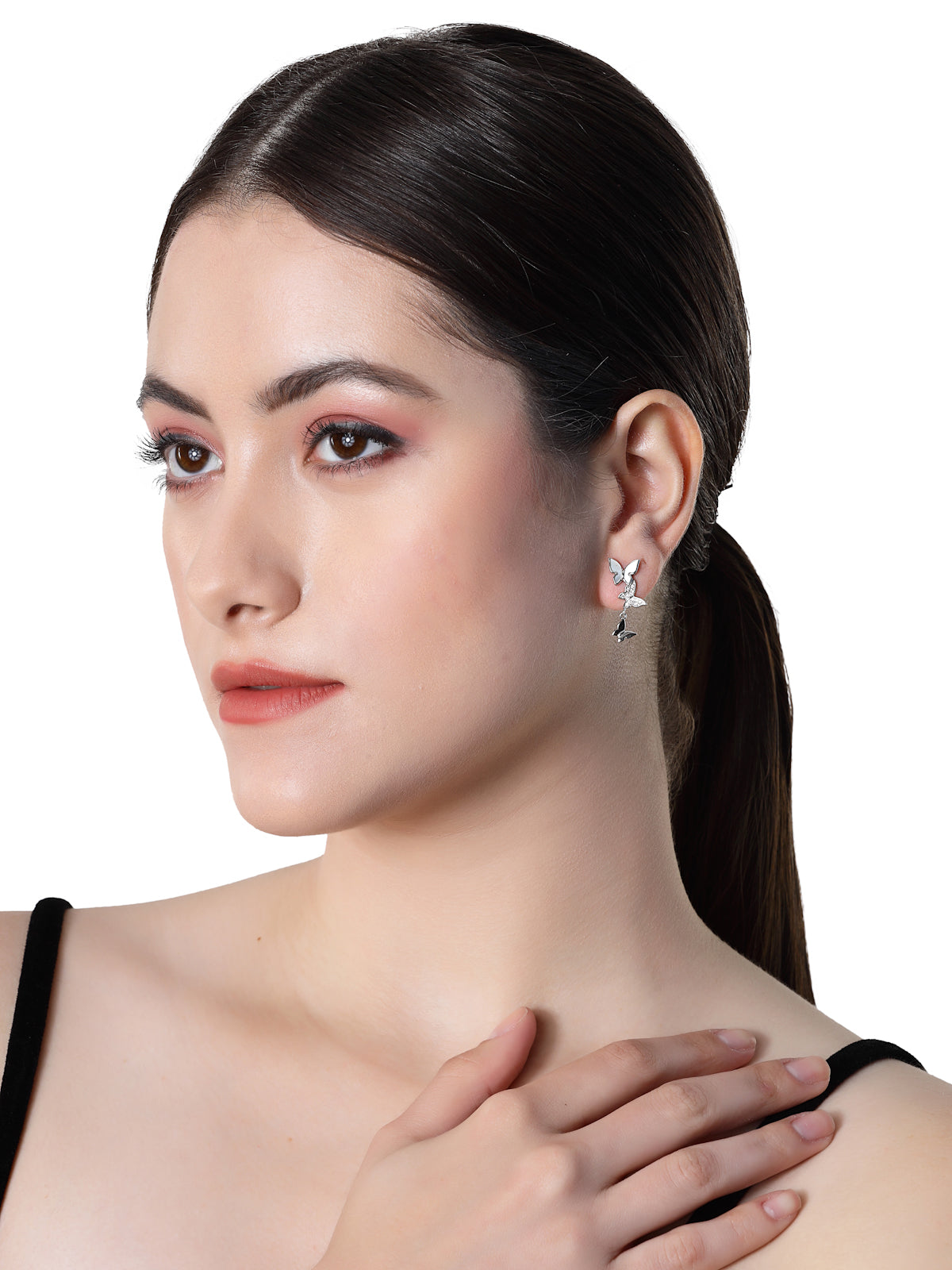 Pissara by Sukkhi Amazing 925 Sterling Silver Butterfly Shaped Cubic Zirconia Dangle Earrings For Women & Girls|with Authenticity Certificate, 925 Stamp & 6 Months Warranty E105136