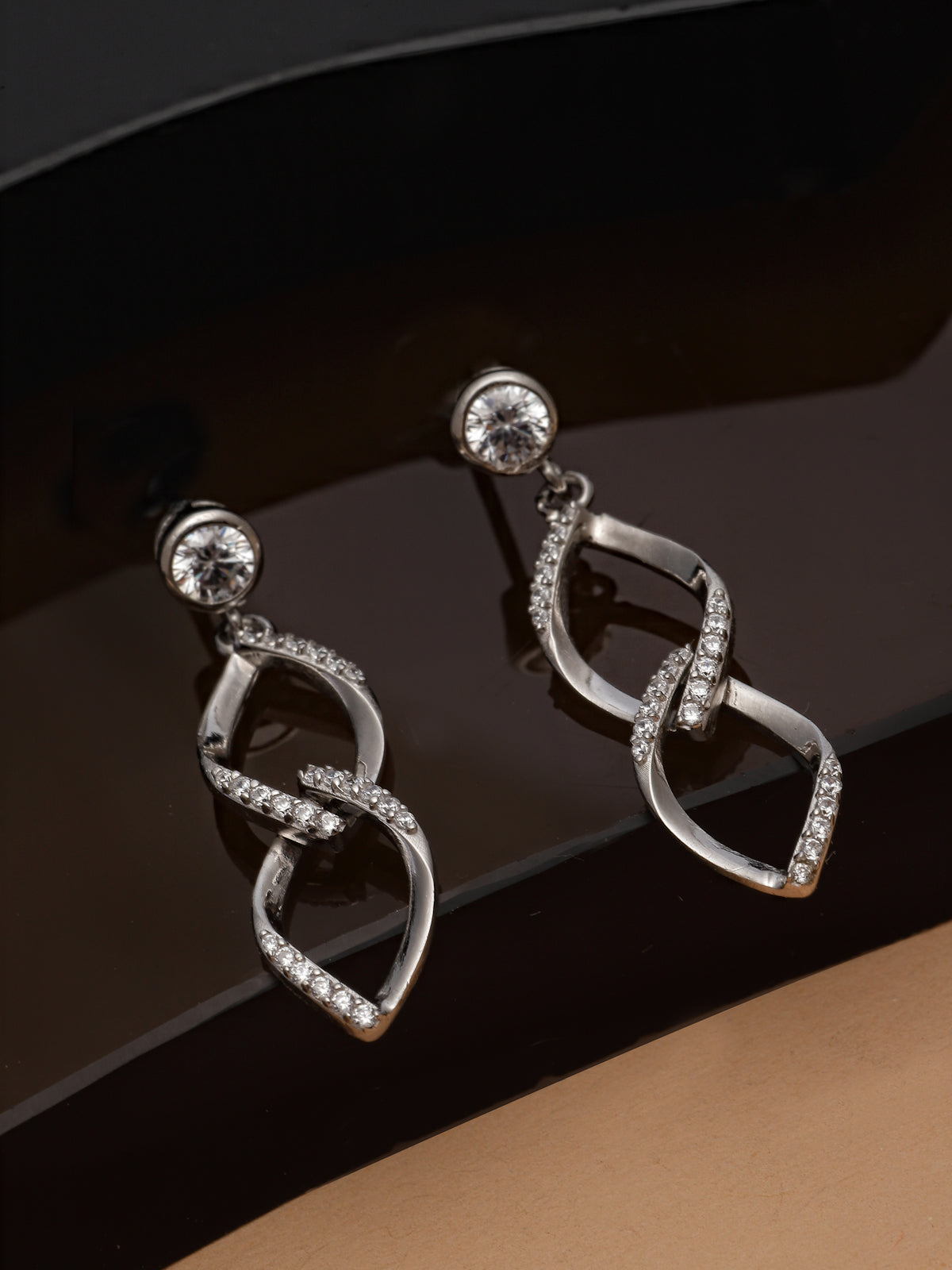 Pissara by Sukkhi Delicate 925 Sterling Silver Cubic Zirconia Dangle Earrings For Women & Girls|with Authenticity Certificate, 925 Stamp & 6 Months Warranty E105137