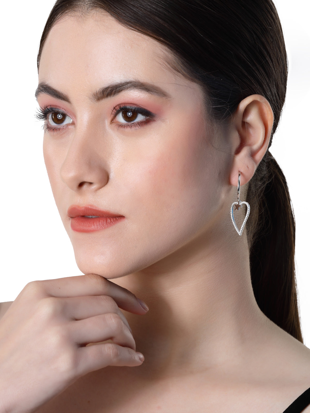 Pissara by Sukkhi Fabulous 925 Sterling Silver Star & Heart Shaped Cubic Zirconia Dangle Earrings For Women & Girls|with Authenticity Certificate, 925 Stamp & 6 Months Warranty E105138