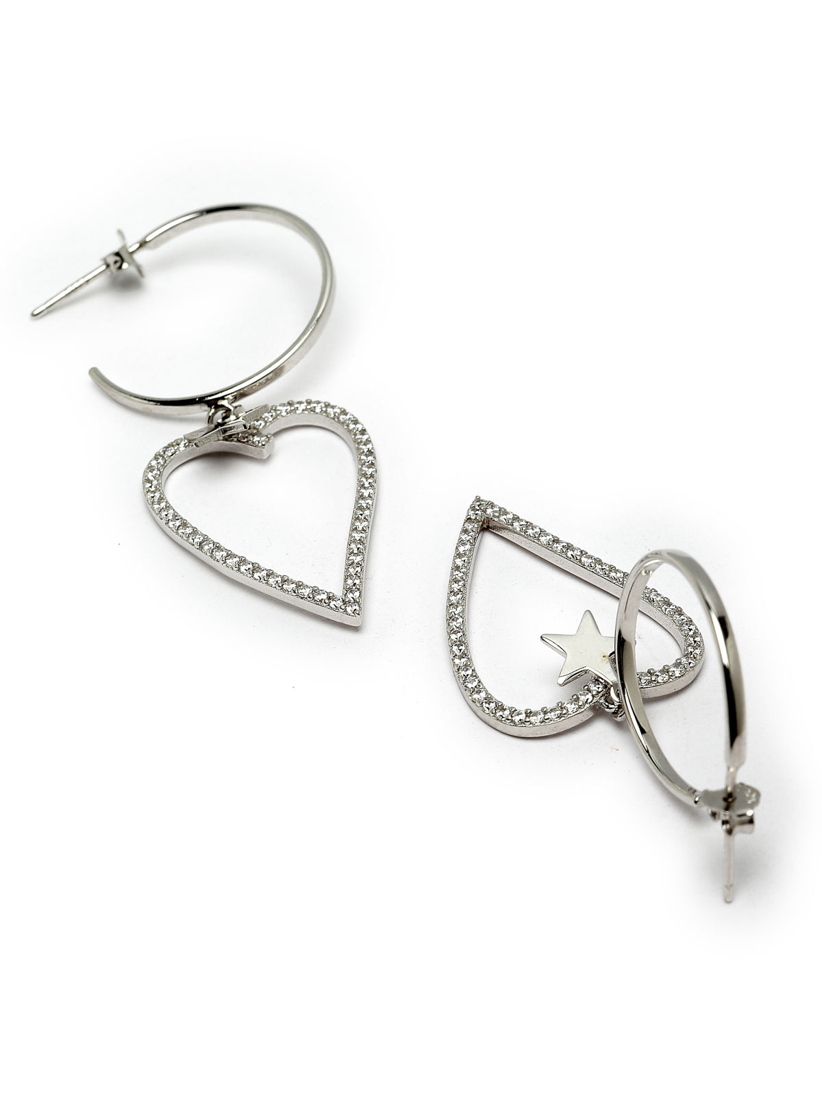 Pissara by Sukkhi Fabulous 925 Sterling Silver Star & Heart Shaped Cubic Zirconia Dangle Earrings For Women & Girls|with Authenticity Certificate, 925 Stamp & 6 Months Warranty E105138
