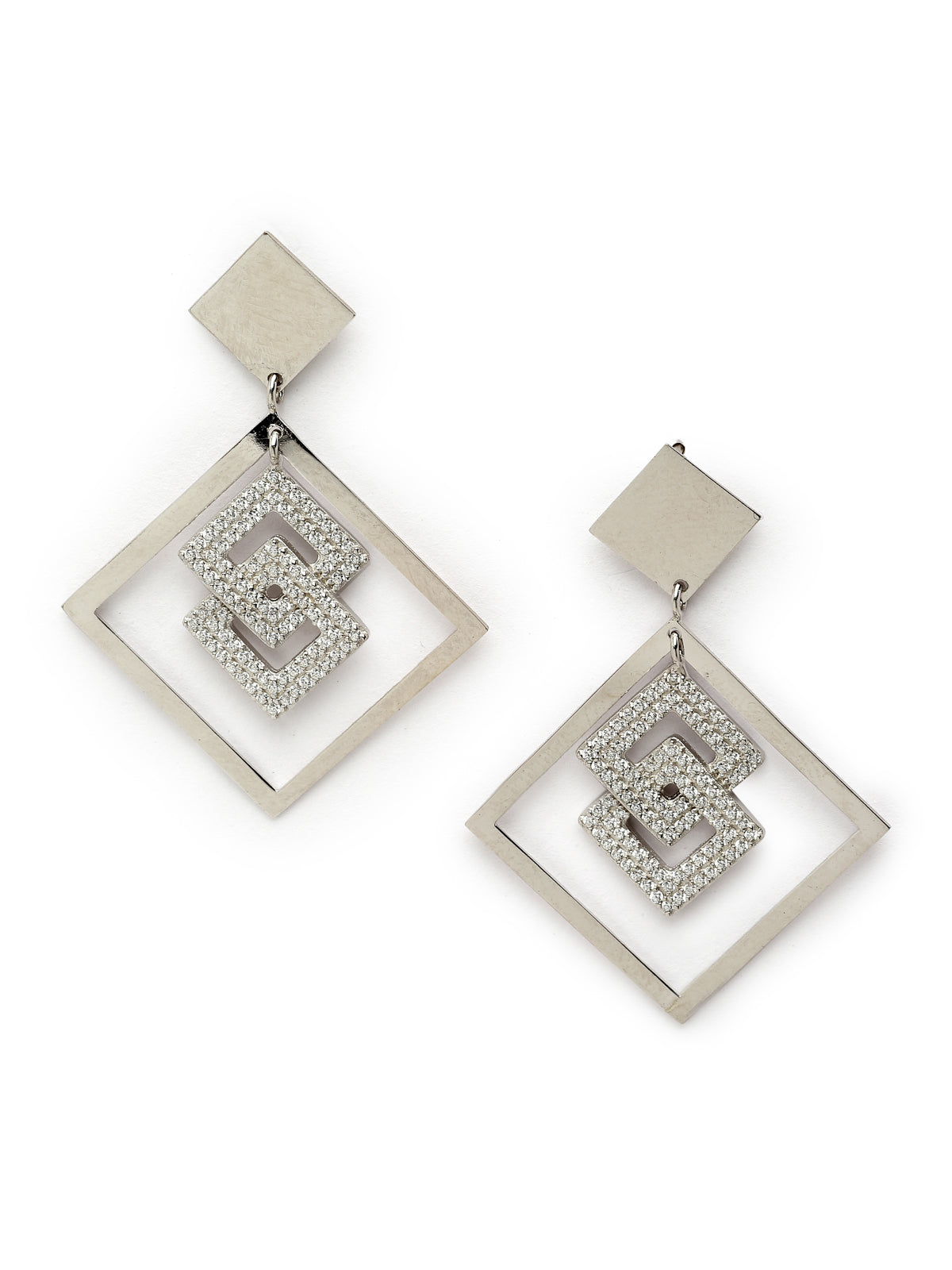 Pissara by Sukkhi Incredible 925 Sterling Silver Square Shaped Cubic Zirconia Dangle Earrings For Women & Girls|with Authenticity Certificate, 925 Stamp & 6 Months Warranty E105139