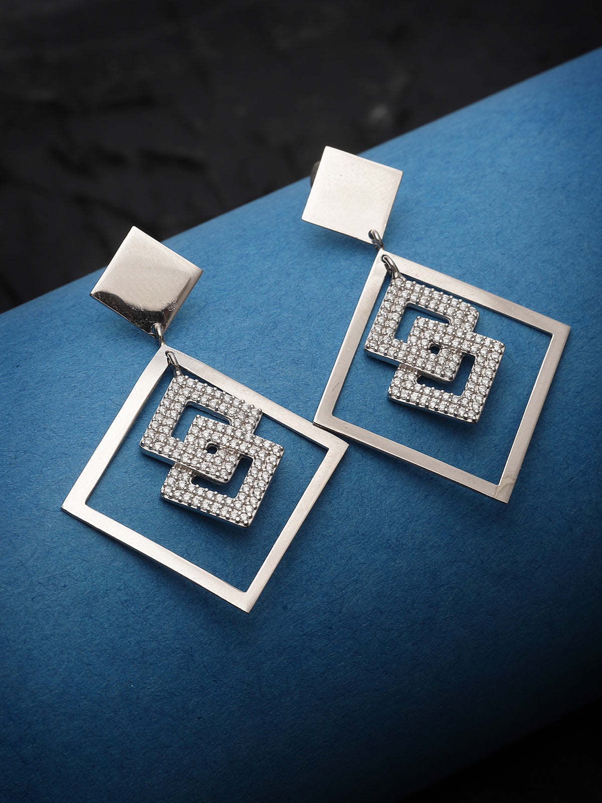 Pissara by Sukkhi Incredible 925 Sterling Silver Square Shaped Cubic Zirconia Dangle Earrings For Women & Girls|with Authenticity Certificate, 925 Stamp & 6 Months Warranty E105139