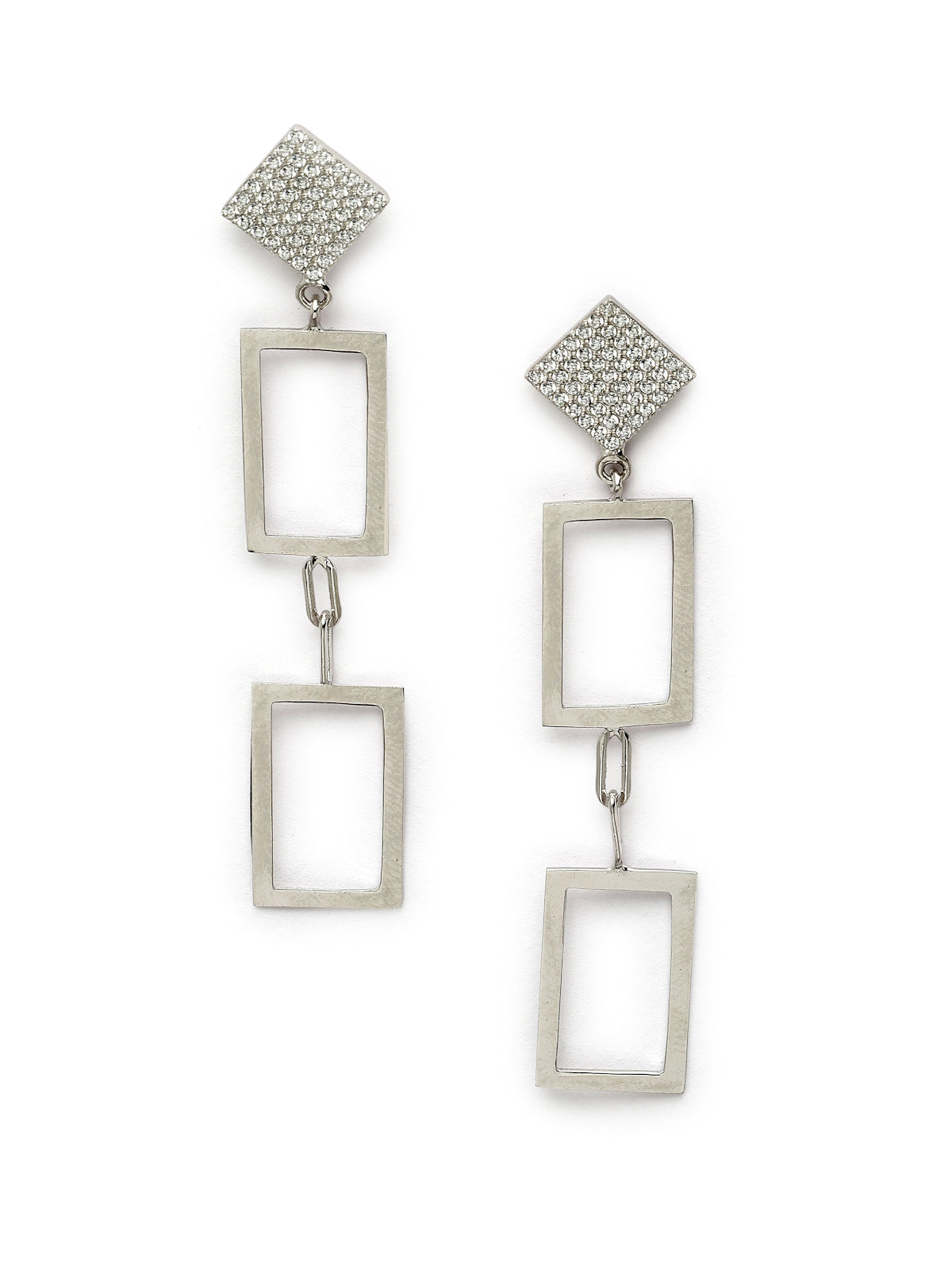 Pissara by Sukkhi Stylish 925 Sterling Silver Rectangle Shaped Cubic Zirconia Dangle Earrings For Women & Girls|with Authenticity Certificate, 925 Stamp & 6 Months Warranty E105140