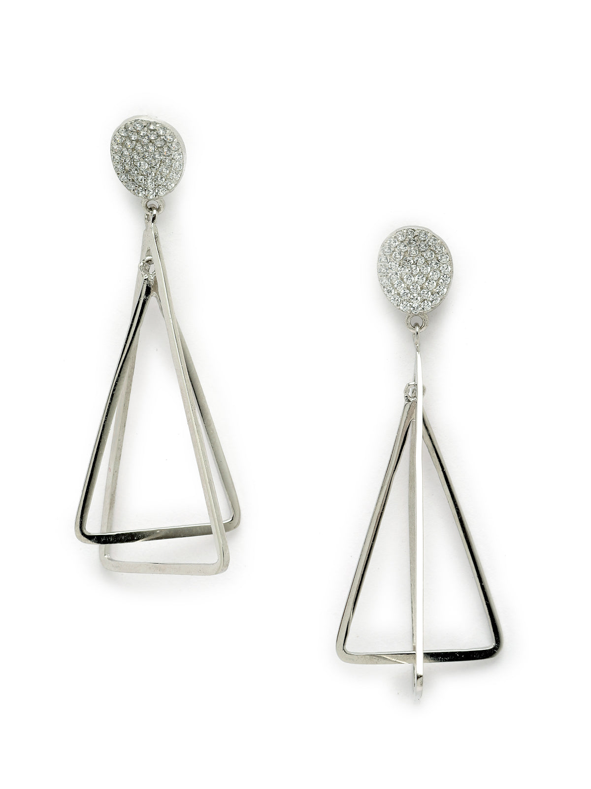 Pissara by Sukkhi Astonish 925 Sterling Silver Triangle Shaped Cubic Zirconia Dangle Earrings For Women & Girls|with Authenticity Certificate, 925 Stamp & 6 Months Warranty E105141