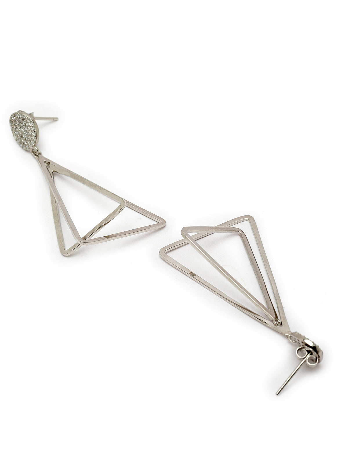 Pissara by Sukkhi Astonish 925 Sterling Silver Triangle Shaped Cubic Zirconia Dangle Earrings For Women & Girls|with Authenticity Certificate, 925 Stamp & 6 Months Warranty E105141