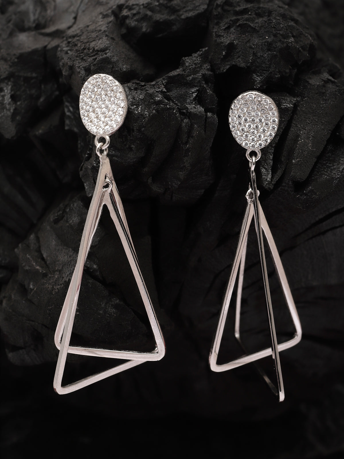 Pissara by Sukkhi Astonish 925 Sterling Silver Triangle Shaped Cubic Zirconia Dangle Earrings For Women & Girls|with Authenticity Certificate, 925 Stamp & 6 Months Warranty E105141