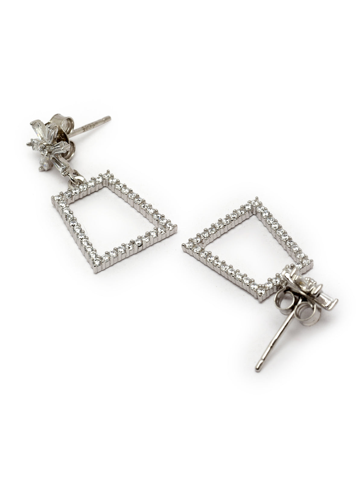 Pissara by Sukkhi Fascinating 925 Sterling Silver Rectangle Shaped Cubic Zirconia Dangle Earrings For Women & Girls|with Authenticity Certificate, 925 Stamp & 6 Months Warranty E105142
