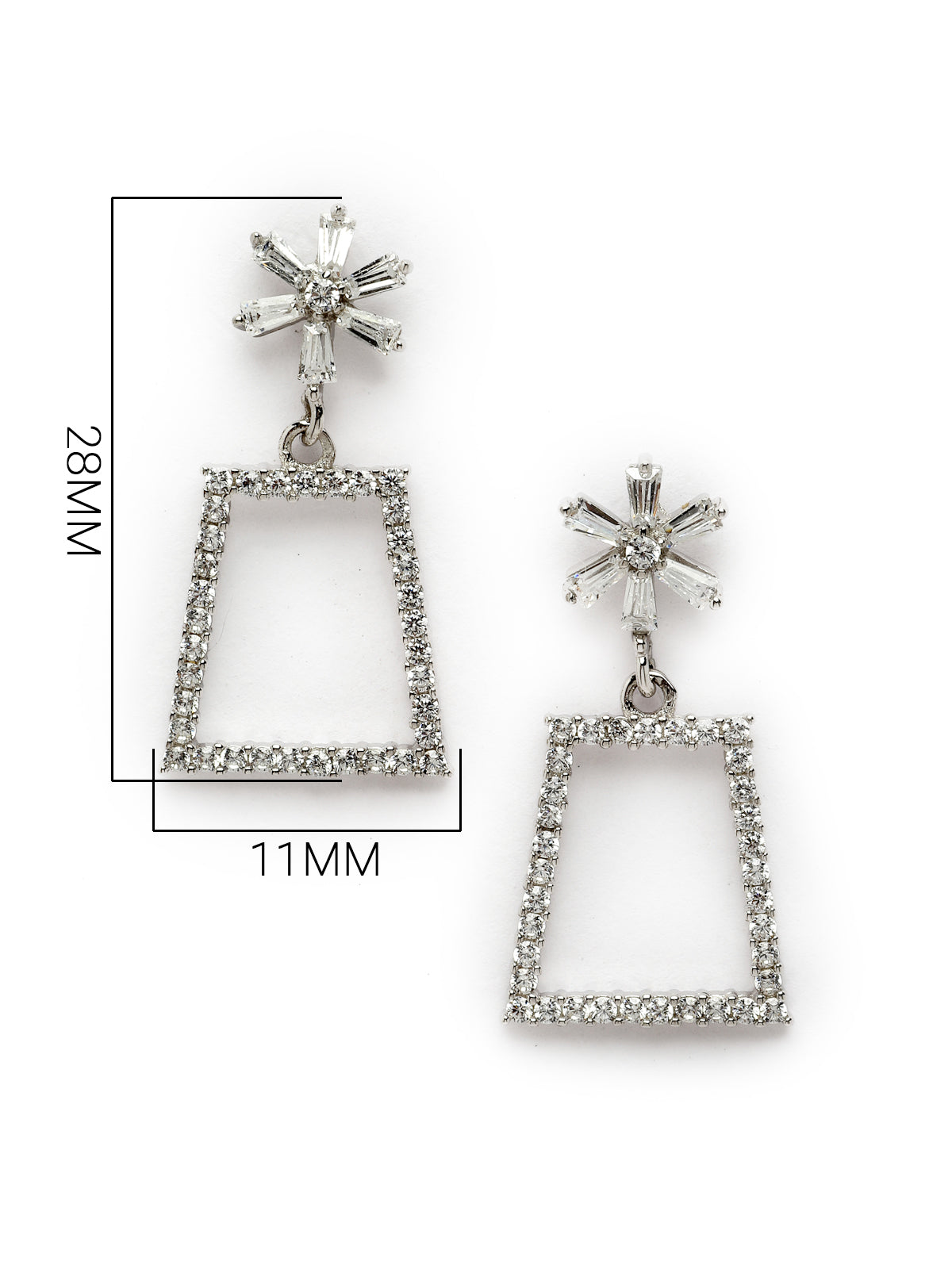 Pissara by Sukkhi Fascinating 925 Sterling Silver Rectangle Shaped Cubic Zirconia Dangle Earrings For Women & Girls|with Authenticity Certificate, 925 Stamp & 6 Months Warranty E105142