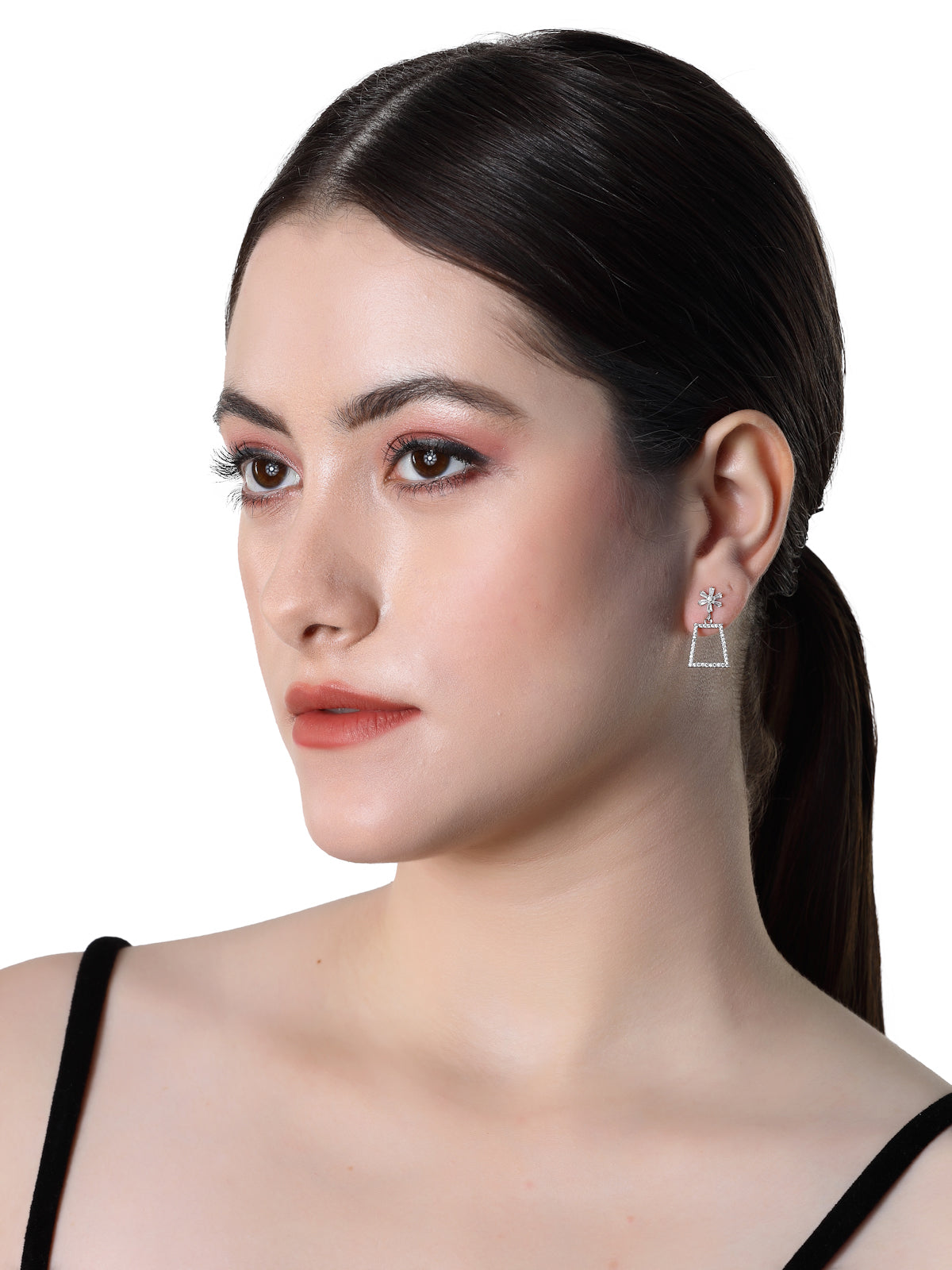 Pissara by Sukkhi Fascinating 925 Sterling Silver Rectangle Shaped Cubic Zirconia Dangle Earrings For Women & Girls|with Authenticity Certificate, 925 Stamp & 6 Months Warranty E105142