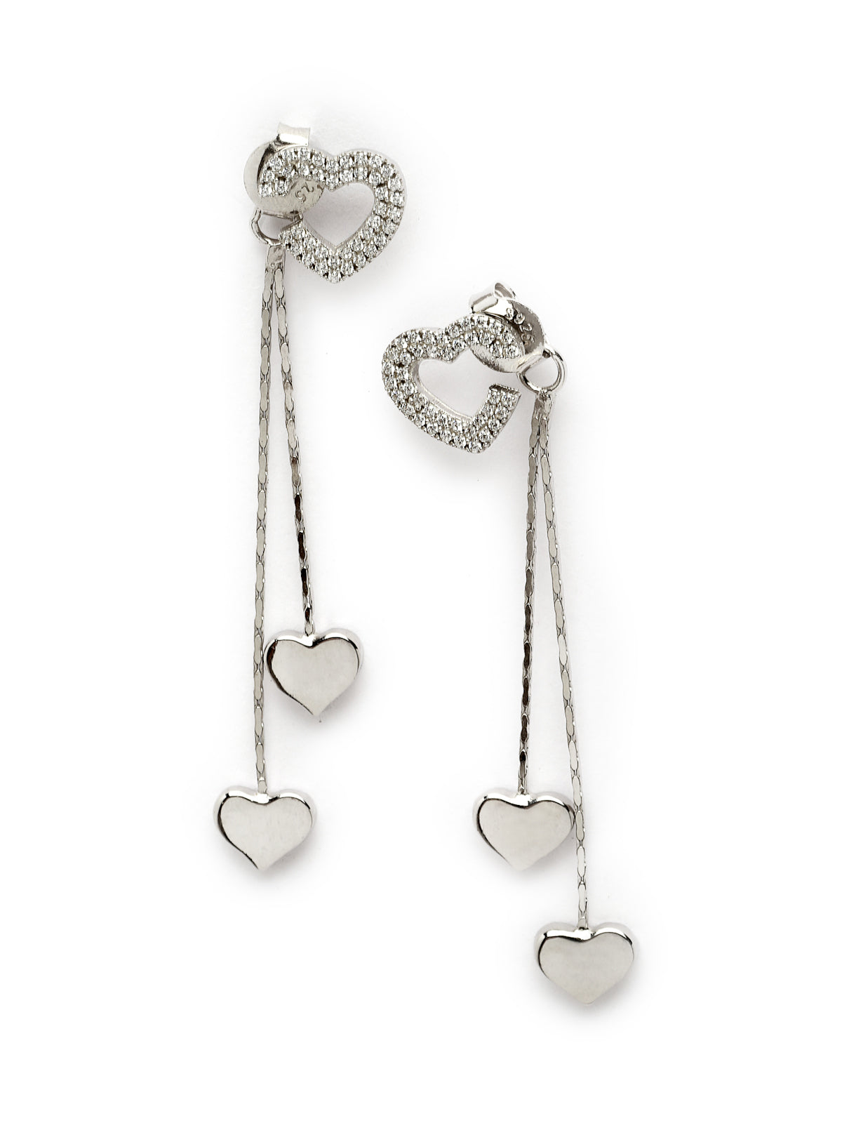 Pissara by Sukkhi Excellent 925 Sterling Silver Heart Shaped Cubic Zirconia Dangle Earrings For Women & Girls|with Authenticity Certificate, 925 Stamp & 6 Months Warranty E105144