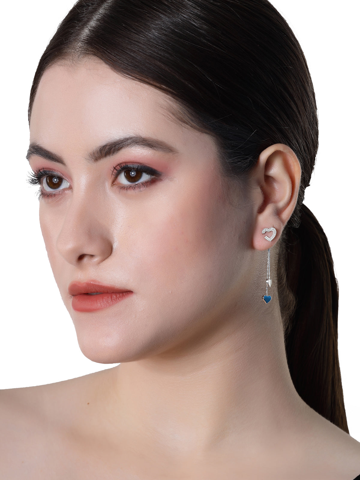 Pissara by Sukkhi Excellent 925 Sterling Silver Heart Shaped Cubic Zirconia Dangle Earrings For Women & Girls|with Authenticity Certificate, 925 Stamp & 6 Months Warranty E105144