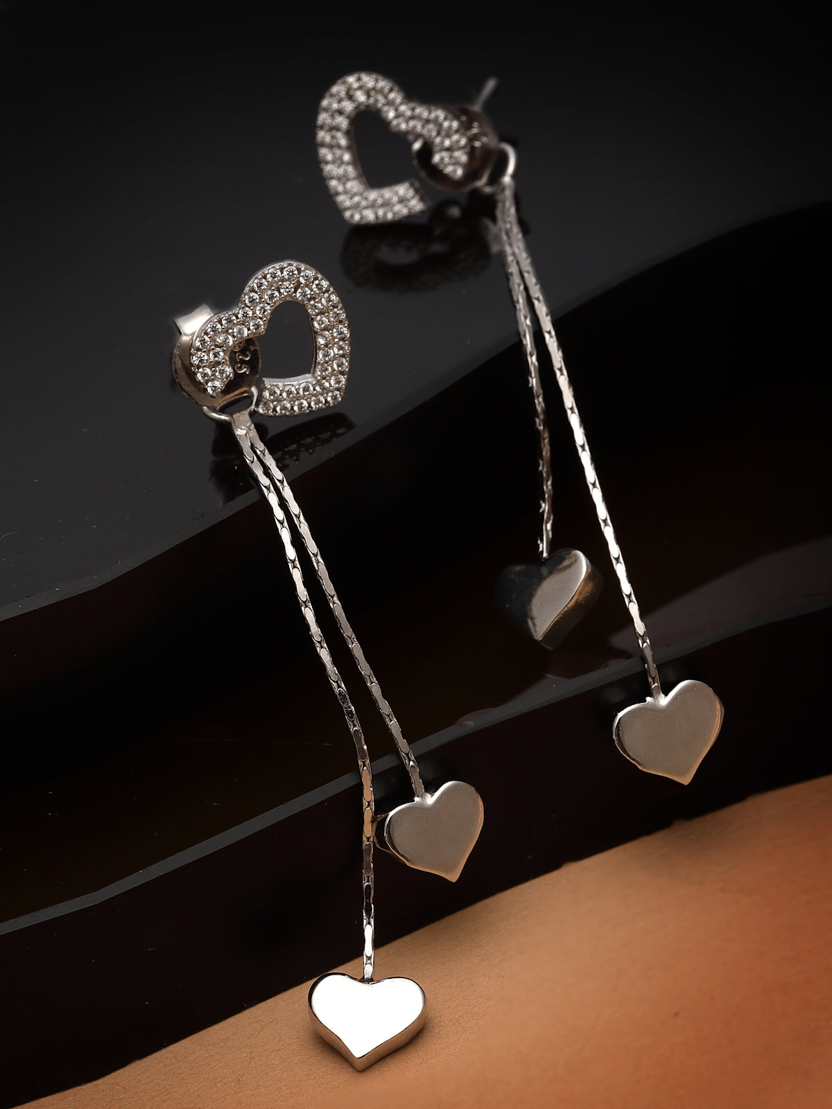 Pissara by Sukkhi Excellent 925 Sterling Silver Heart Shaped Cubic Zirconia Dangle Earrings For Women & Girls|with Authenticity Certificate, 925 Stamp & 6 Months Warranty E105144