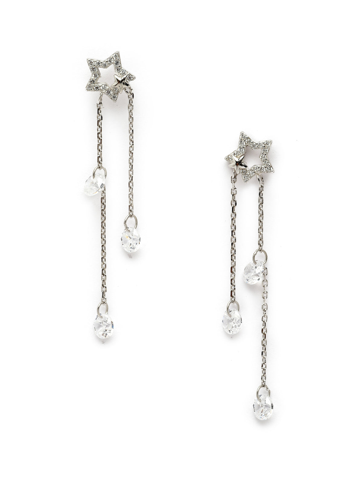 Pissara by Sukkhi Gorgeous 925 Sterling Silver Star Shaped Cubic Zirconia Dangle Earrings For Women & Girls|with Authenticity Certificate, 925 Stamp & 6 Months Warranty E105145