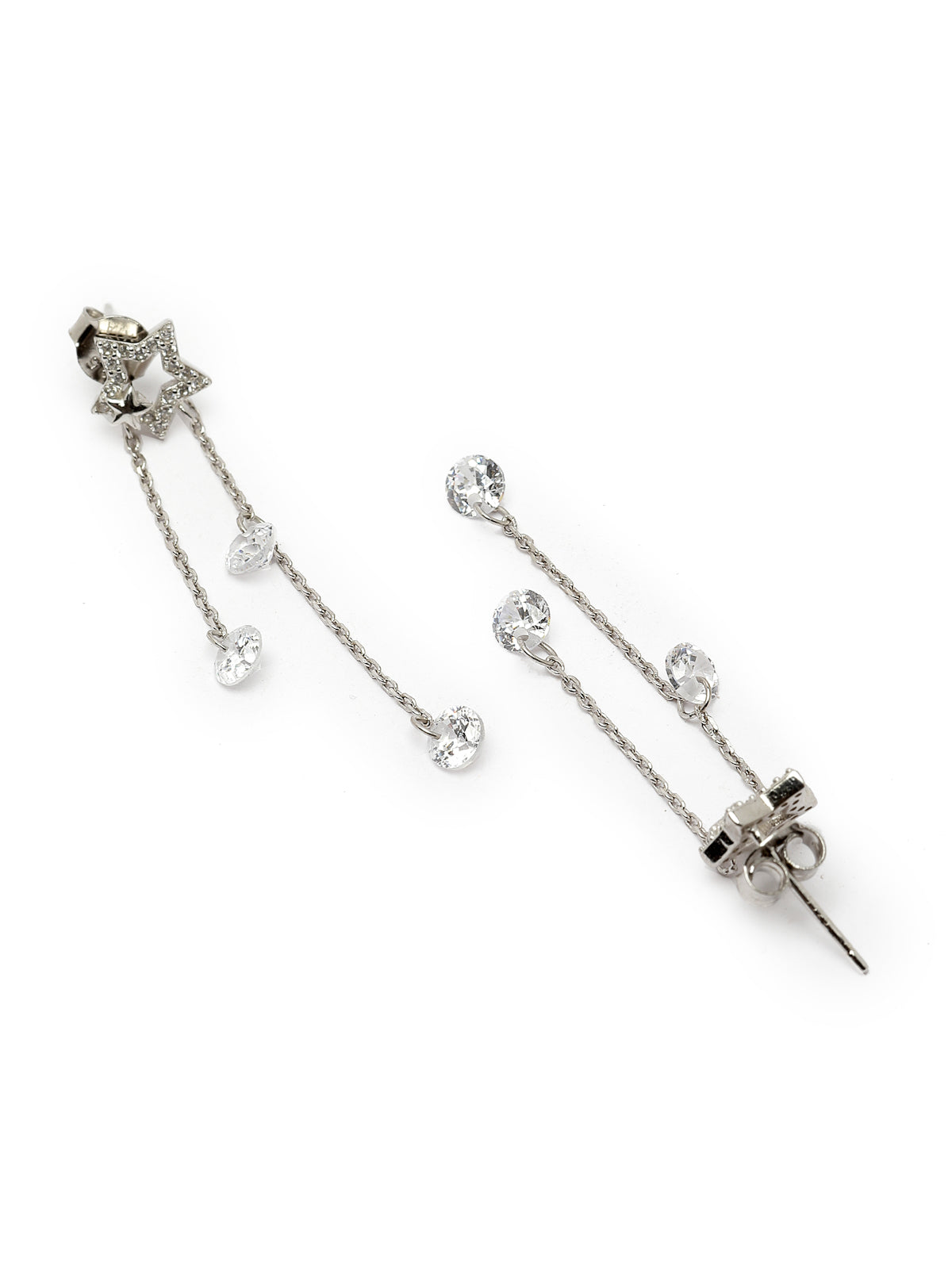 Pissara by Sukkhi Gorgeous 925 Sterling Silver Star Shaped Cubic Zirconia Dangle Earrings For Women & Girls|with Authenticity Certificate, 925 Stamp & 6 Months Warranty E105145
