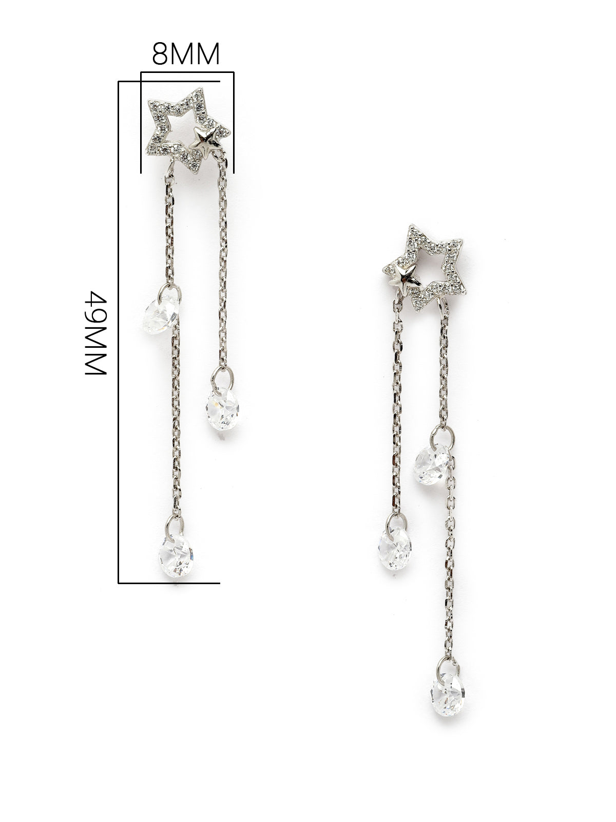 Pissara by Sukkhi Gorgeous 925 Sterling Silver Star Shaped Cubic Zirconia Dangle Earrings For Women & Girls|with Authenticity Certificate, 925 Stamp & 6 Months Warranty E105145