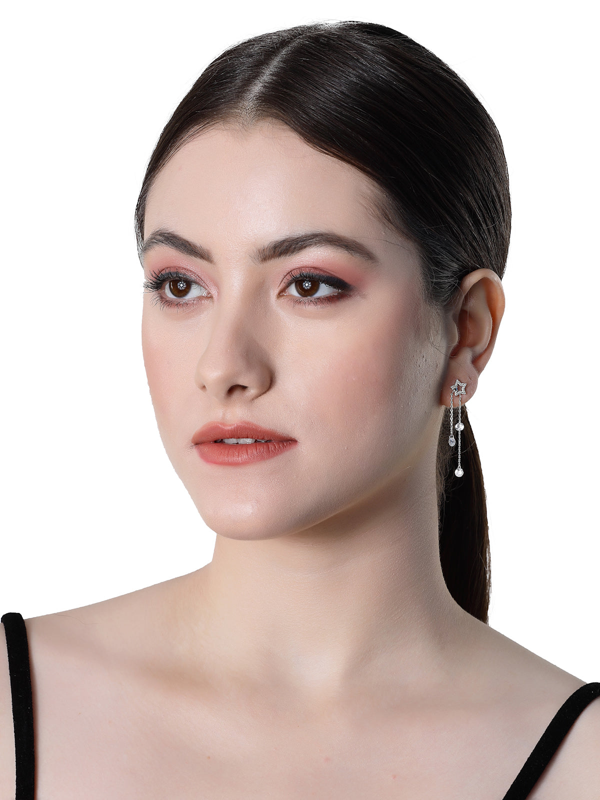 Pissara by Sukkhi Gorgeous 925 Sterling Silver Star Shaped Cubic Zirconia Dangle Earrings For Women & Girls|with Authenticity Certificate, 925 Stamp & 6 Months Warranty E105145