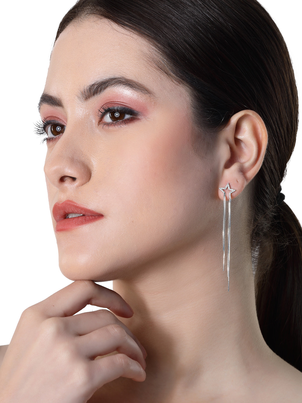 Pissara by Sukkhi Angelic 925 Sterling Silver Star Shaped Cubic Zirconia Dangle Earrings For Women & Girls|with Authenticity Certificate, 925 Stamp & 6 Months Warranty E105147