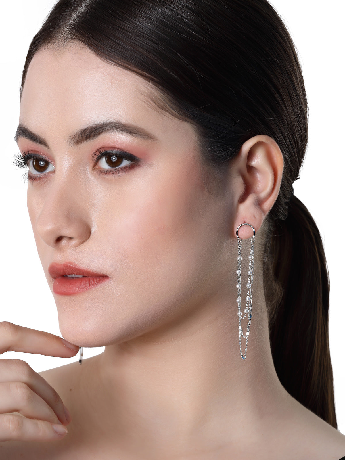 Pissara by Sukkhi Glorious 925 Sterling Silver Round Shaped Cubic Zirconia Dangle Earrings For Women & Girls|with Authenticity Certificate, 925 Stamp & 6 Months Warranty E105148