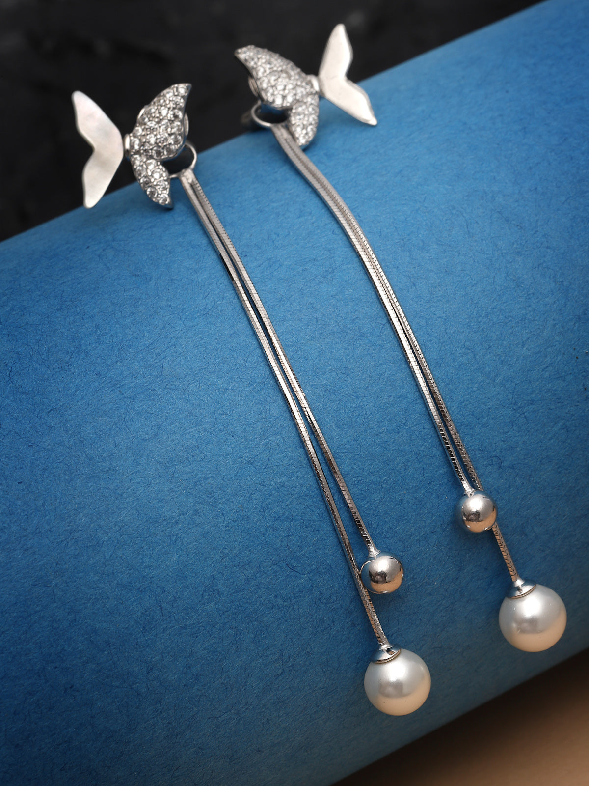 Pissara by Sukkhi Exquisite 925 Sterling Silver Butterfly Cubic Zirconia Dangle Earrings For Women & Girls|with Authenticity Certificate, 925 Stamp & 6 Months Warranty E105149