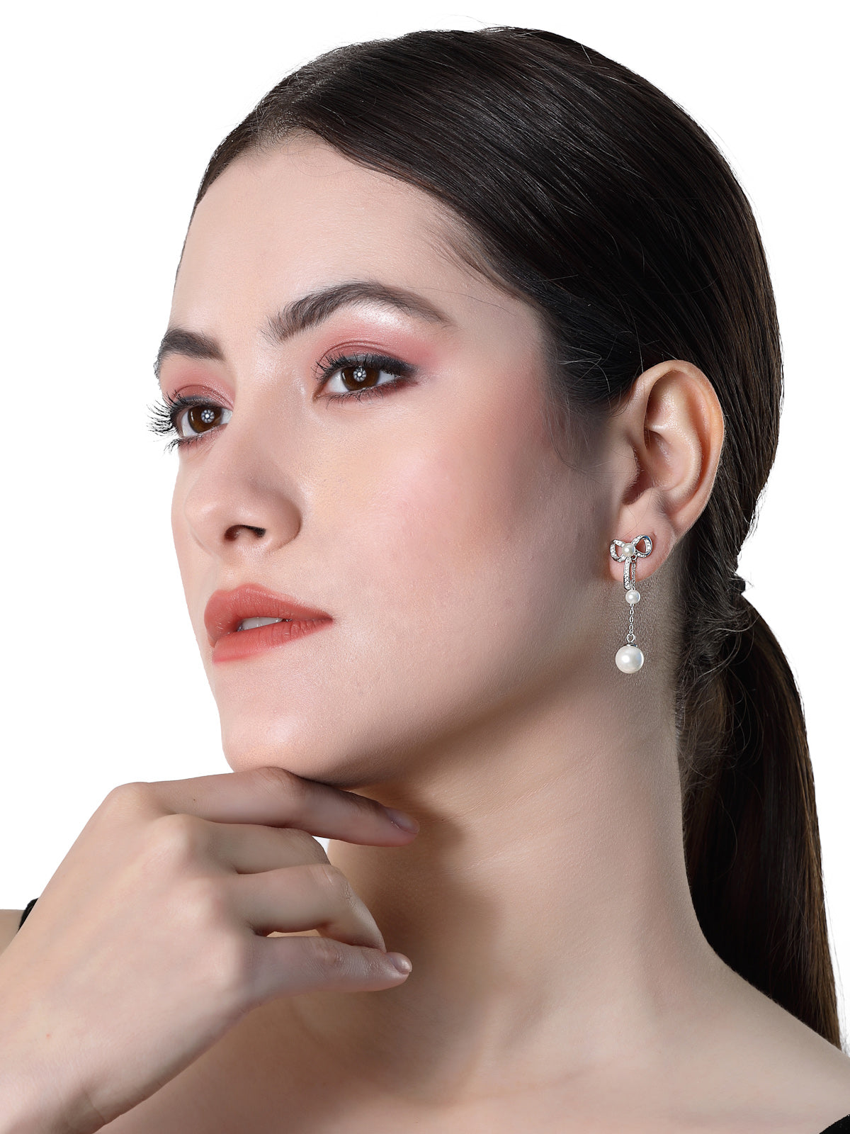 Pissara by Sukkhi Shimmering 925 Sterling Silver Bow Shaped Cubic Zirconia Dangle Earrings For Women & Girls|with Authenticity Certificate, 925 Stamp & 6 Months Warranty E105150