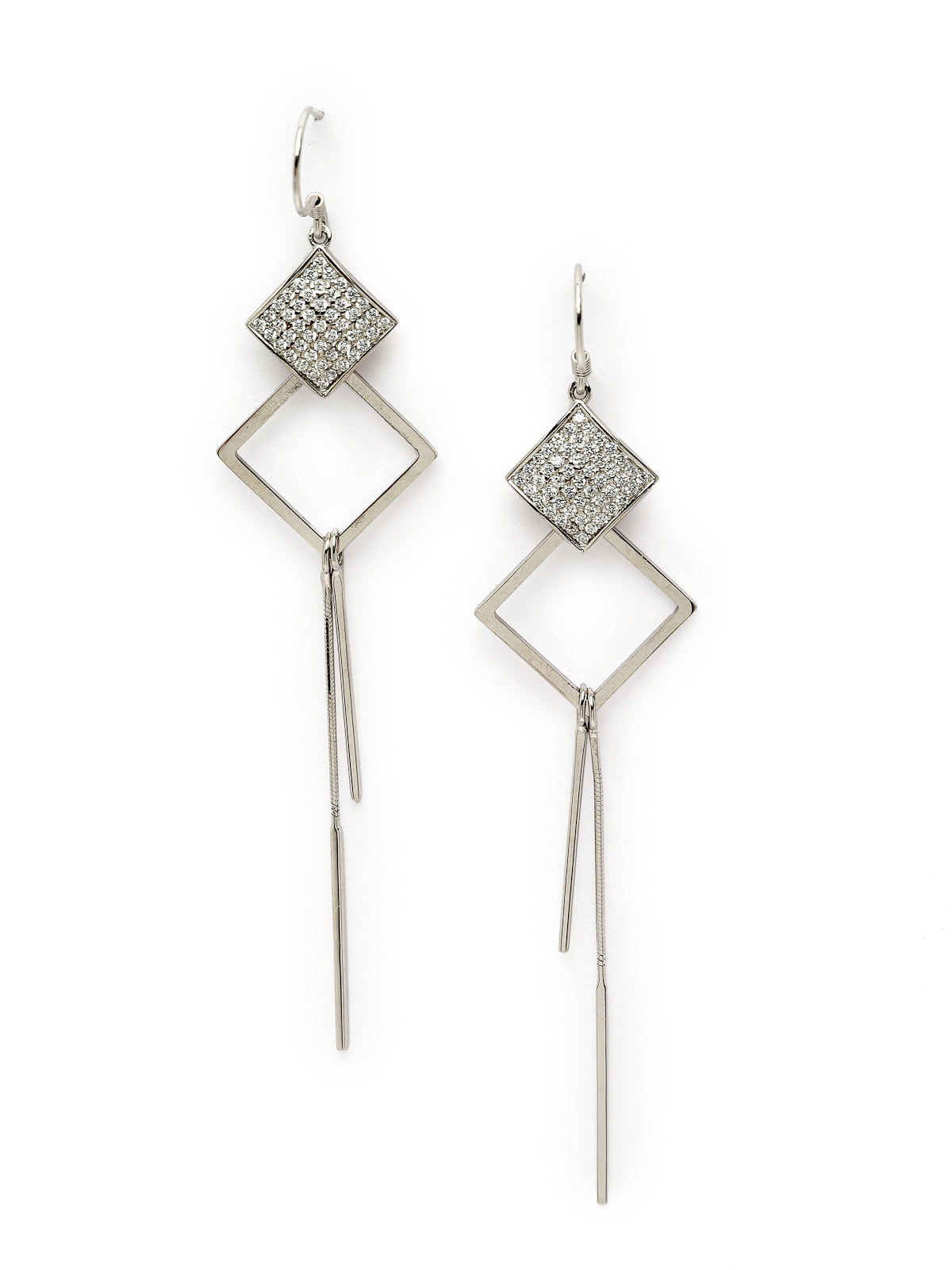 Pissara by Sukkhi Divine 925 Sterling Silver Square Shaped Cubic Zirconia Dangle Earrings For Women & Girls|with Authenticity Certificate, 925 Stamp & 6 Months Warranty E105151