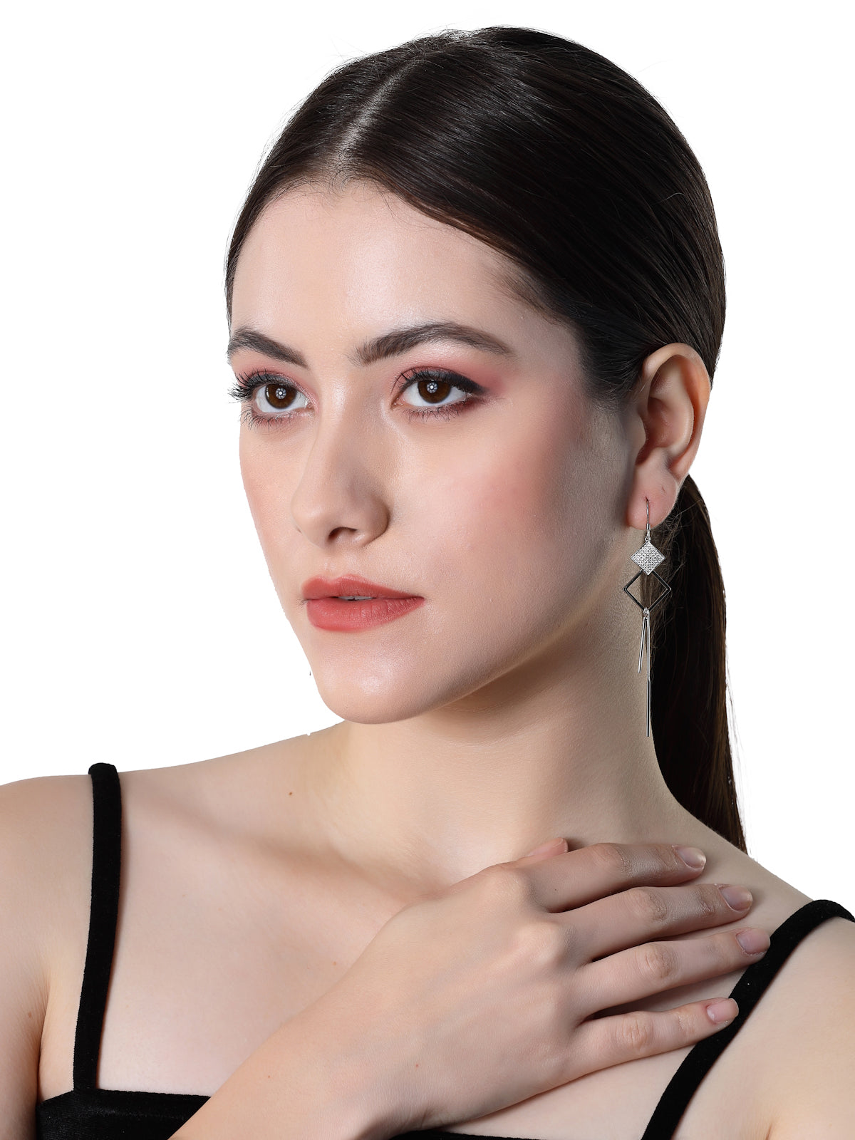 Pissara by Sukkhi Divine 925 Sterling Silver Square Shaped Cubic Zirconia Dangle Earrings For Women & Girls|with Authenticity Certificate, 925 Stamp & 6 Months Warranty E105151