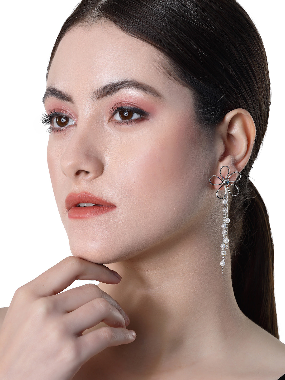 Pissara by Sukkhi Creative 925 Sterling Silver Floral Shaped Cubic Zirconia Dangle Earrings For Women & Girls|with Authenticity Certificate, 925 Stamp & 6 Months Warranty E105152