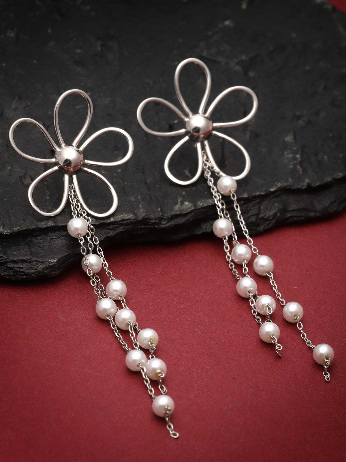 Pissara by Sukkhi Creative 925 Sterling Silver Floral Shaped Cubic Zirconia Dangle Earrings For Women & Girls|with Authenticity Certificate, 925 Stamp & 6 Months Warranty E105152