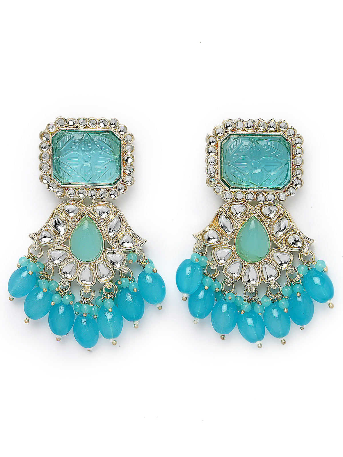 Studio Sukkhi Delicate Gold Plated Blue Kundan Studded Dangle Drop Earrings For Women And Girls E105750