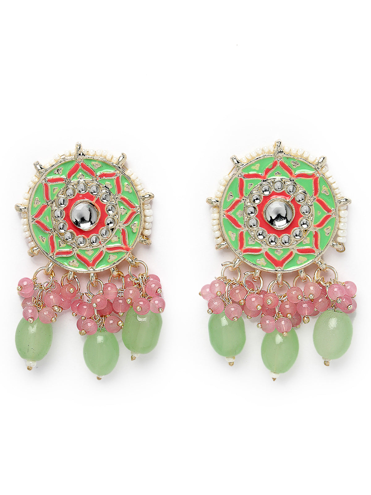 Studio Sukkhi Charming Gold Plated Pink & Mint Green Meenakari Stud Earrings For Women And Girls E105758