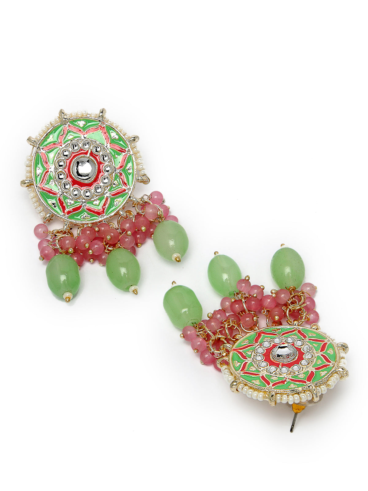 Studio Sukkhi Charming Gold Plated Pink & Mint Green Meenakari Stud Earrings For Women And Girls E105758