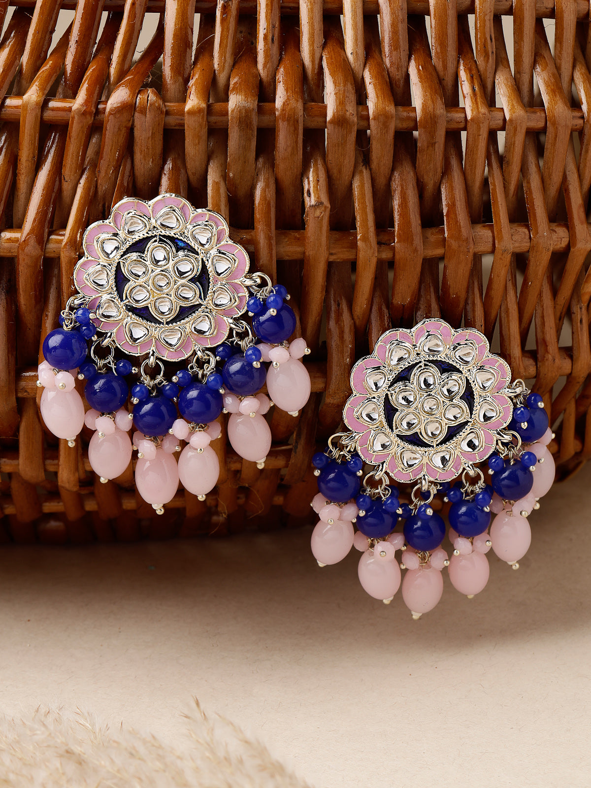 Studio Sukkhi Gold Tone Plated Traditional Kundan & Meenakari Pink Blue Studs Earring For Women And Girls E105760