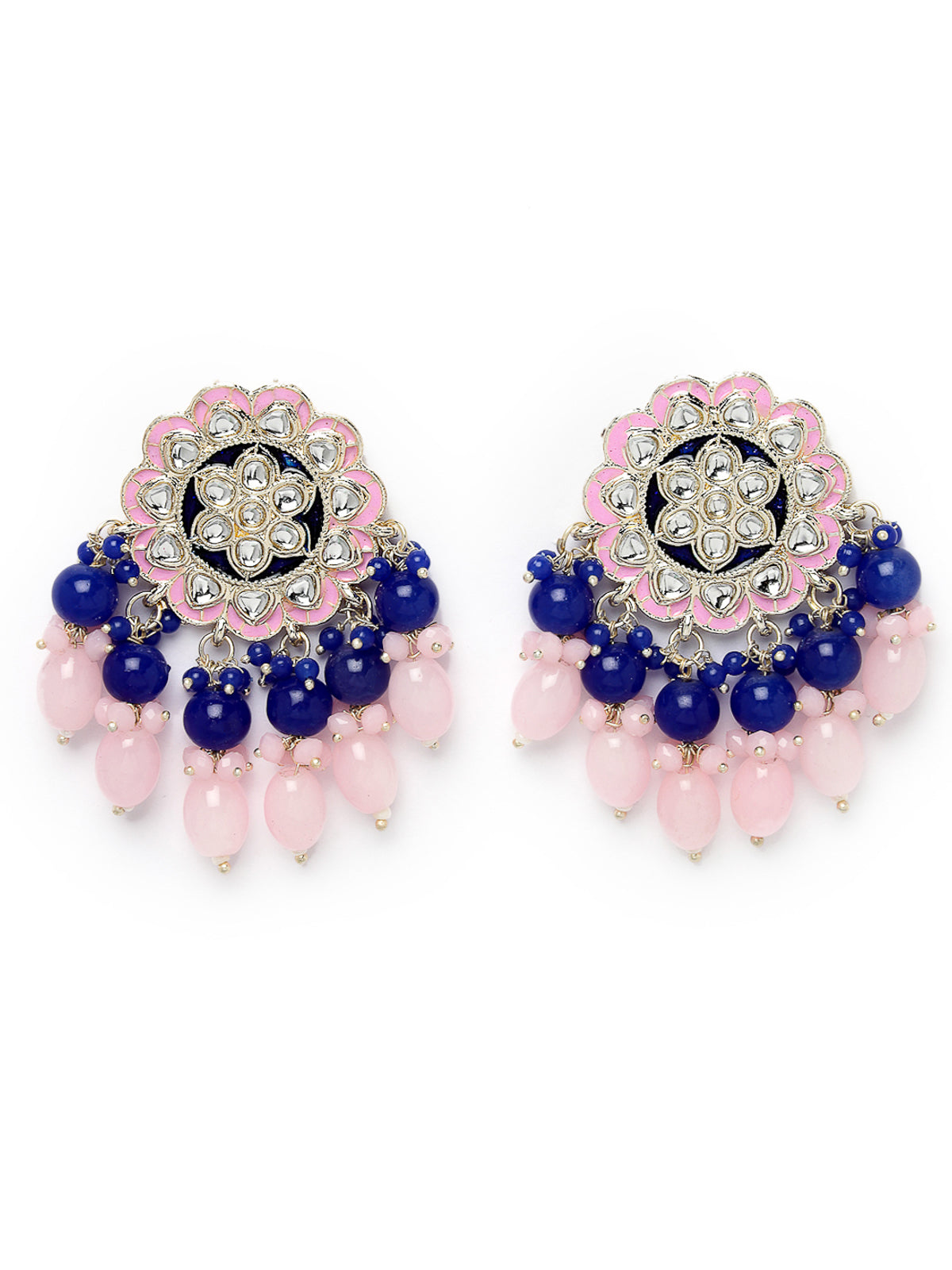 Studio Sukkhi Gold Tone Plated Traditional Kundan & Meenakari Pink Blue Studs Earring For Women And Girls E105760