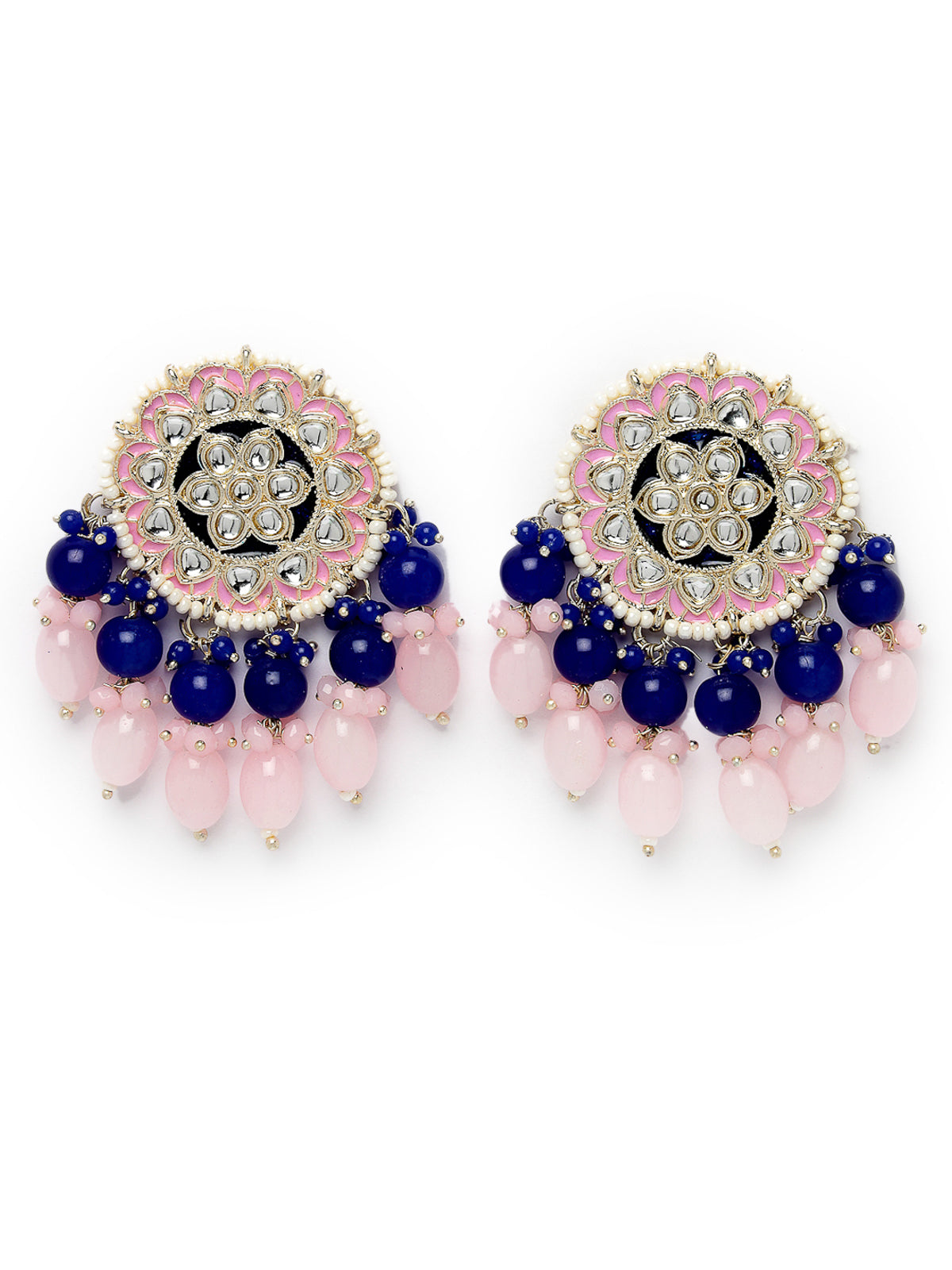 Studio Sukkhi Ethnic Floral Shaped Gold Tone Kundan And Meenakari Pink Blue Studs Earring For Women And Girls E105761