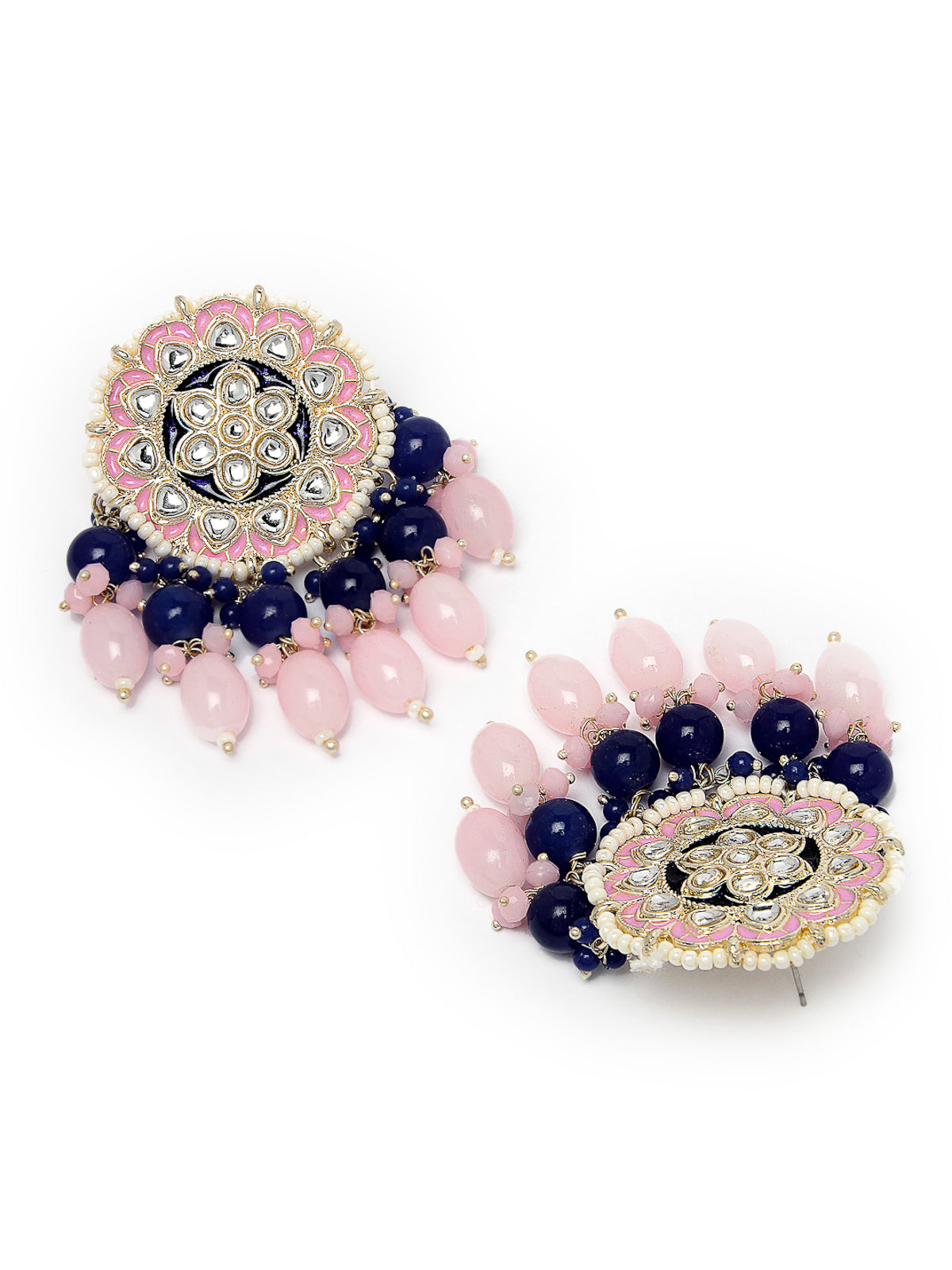 Studio Sukkhi Ethnic Floral Shaped Gold Tone Kundan And Meenakari Pink Blue Studs Earring For Women And Girls E105761