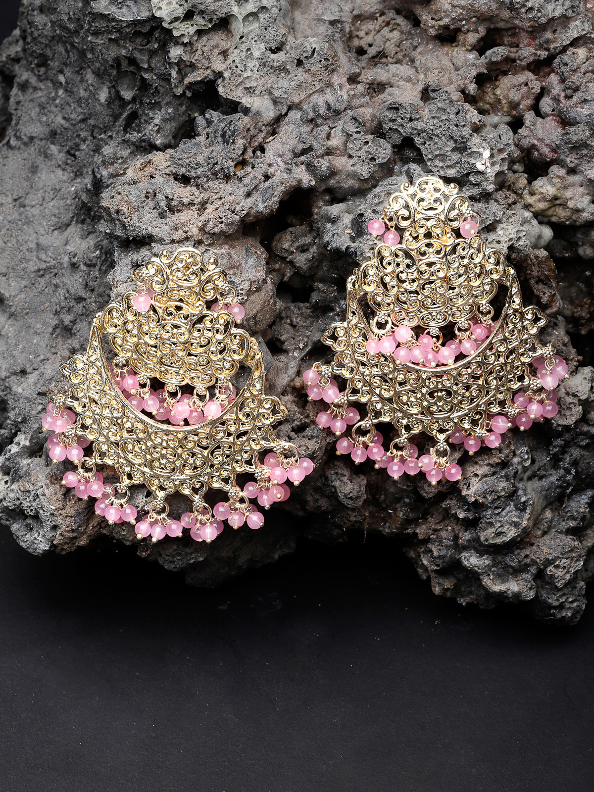 Studio Sukkhi Impressive Classy Gold Plated With Faux Beaded Pink Chandbali Earrings For Women And Girls E105762
