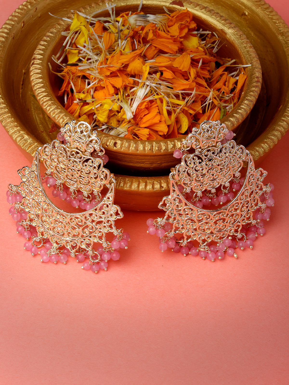 Studio Sukkhi Impressive Classy Gold Plated With Faux Beaded Pink Chandbali Earrings For Women And Girls E105762
