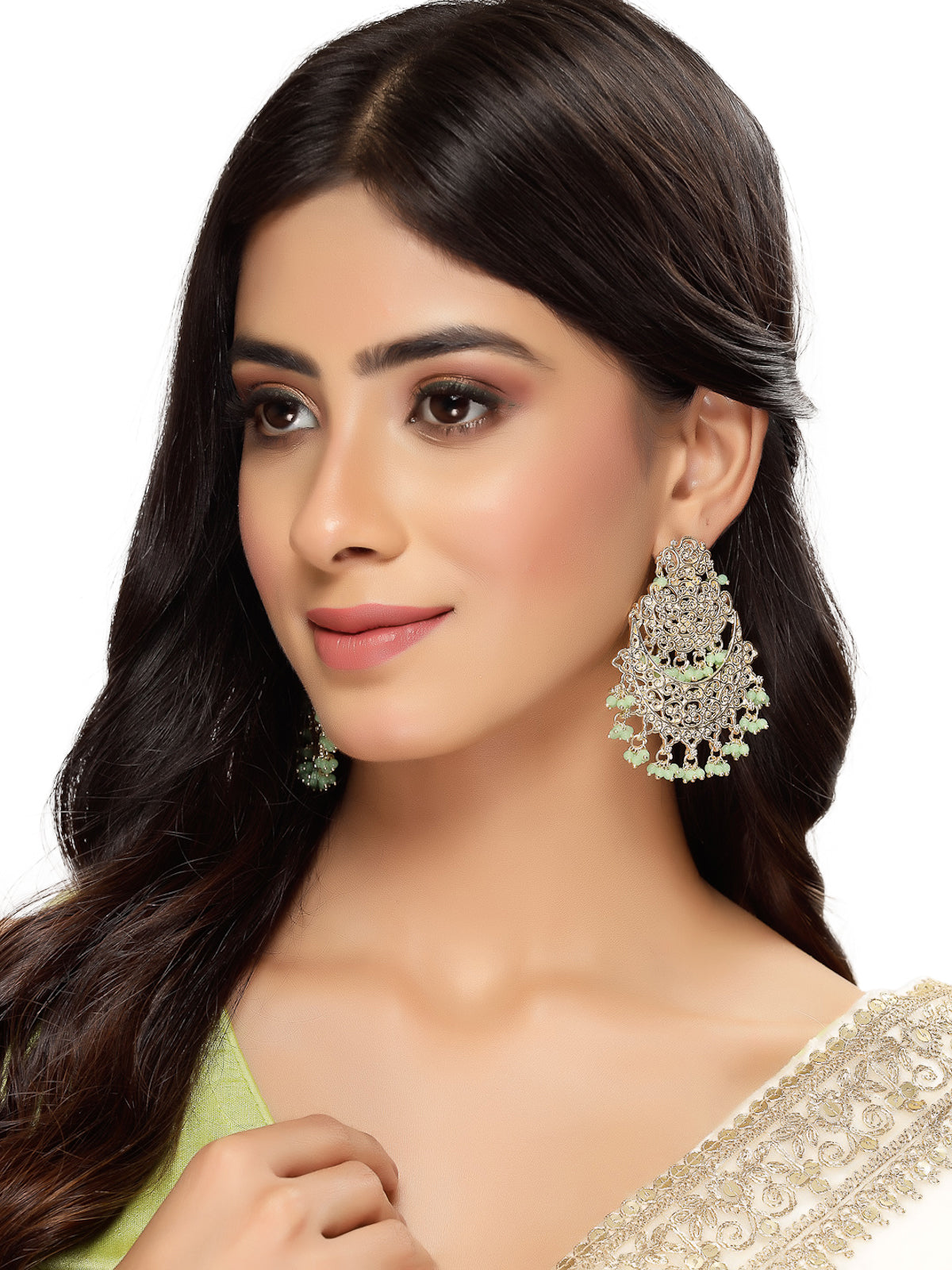 Studio Sukkhi Trendy Gold Plated With Faux Beaded Green Chandbali Earrings For Women And Girls E105763