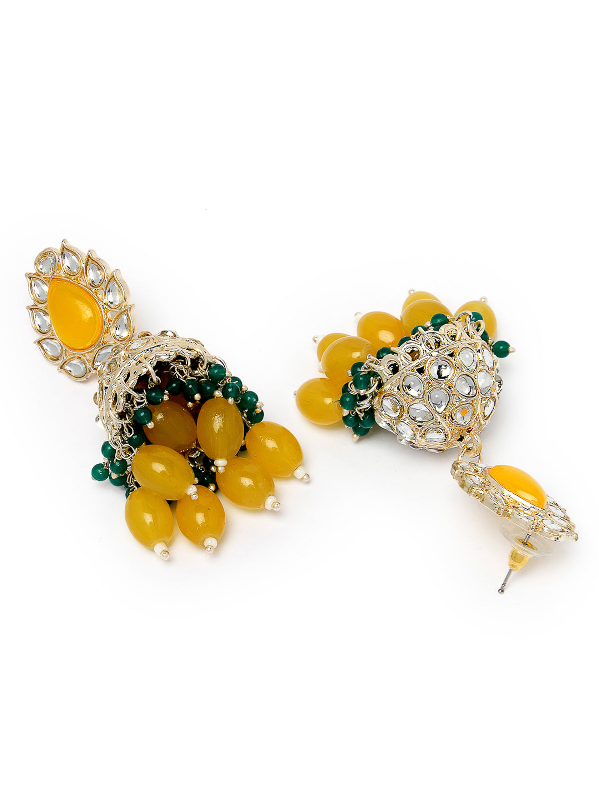 Studio Sukkhi Indian Traditional Gold Plated With Faux Beaded Yellow Green Kundan Jhumka/Jhumki Earrings For Women And Girls E105764