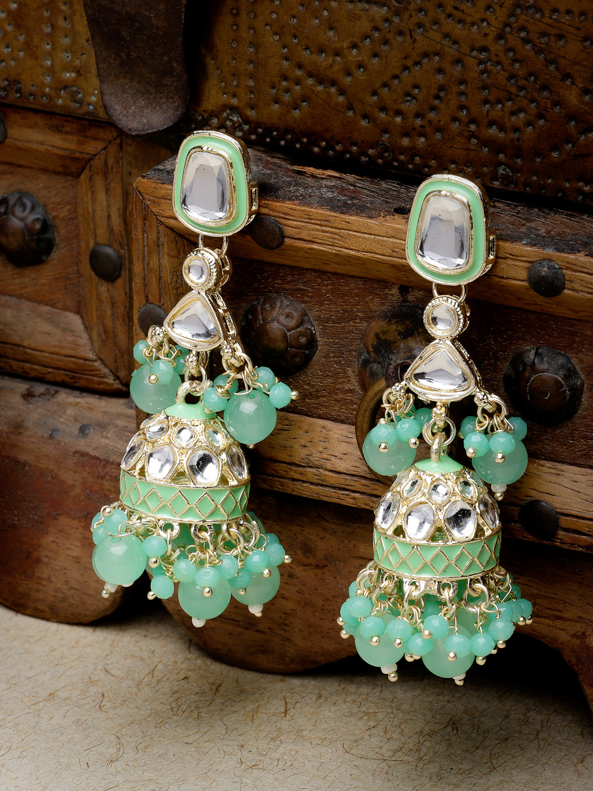 Studio Sukkhi Classic Kundan With Meenakari Gold Plated Green Jhumka/Jhumki Earrings For Women And Girls E105765