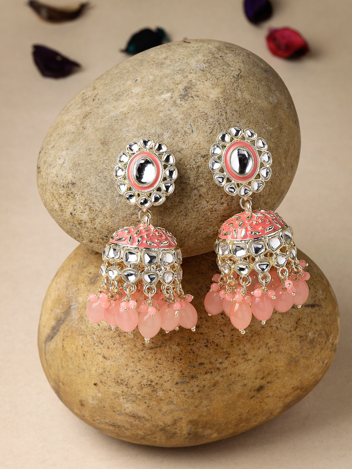 Studio Sukkhi Attractive Gold Plated Kundan With Meenakari Pink Jhumka/Jhumki Earrings For Women And Girls E105767