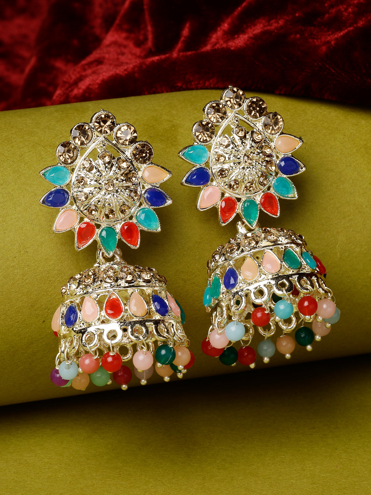 Studio Sukkhi Latest Bollywood Inspired Traditional Multicolor AD Stones Studded Jhumka/Jhumki Earrings For Women And Girls E105770