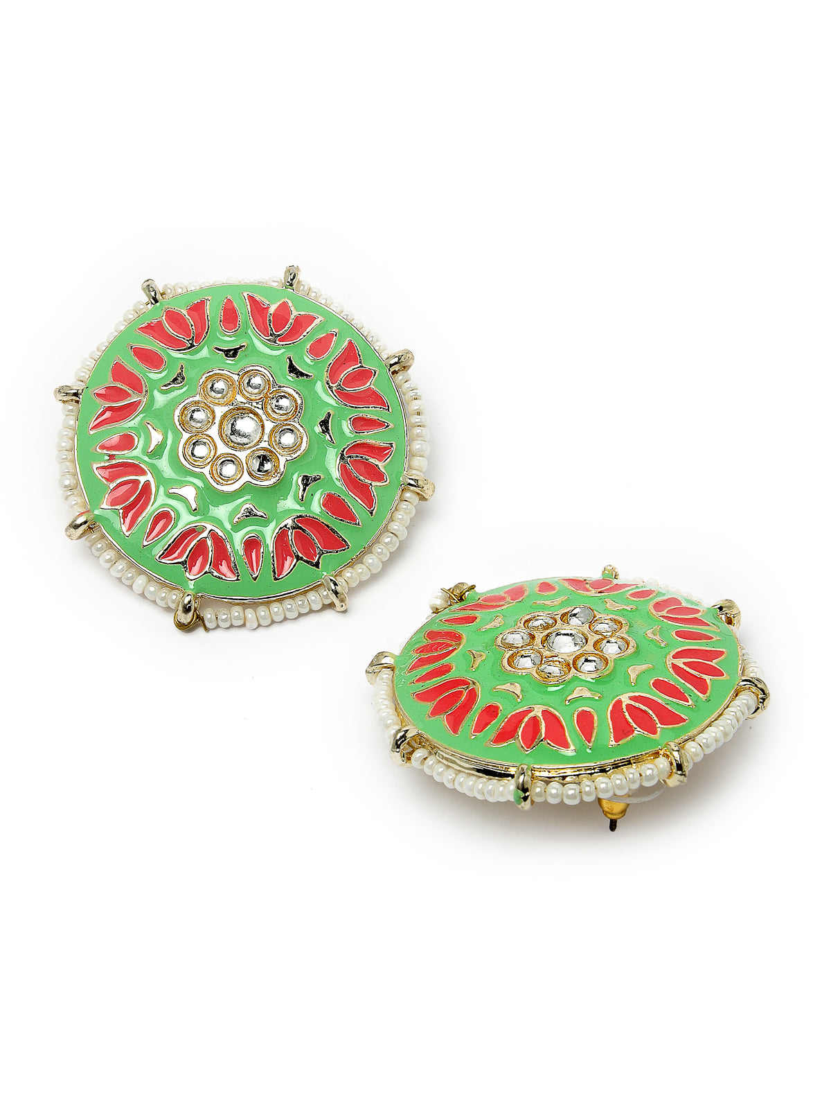 Studio Sukkhi Eye-Catchy Gold Plated With Mint Green And Pink Meenakari Studs Earrings For Women And Girls E105782