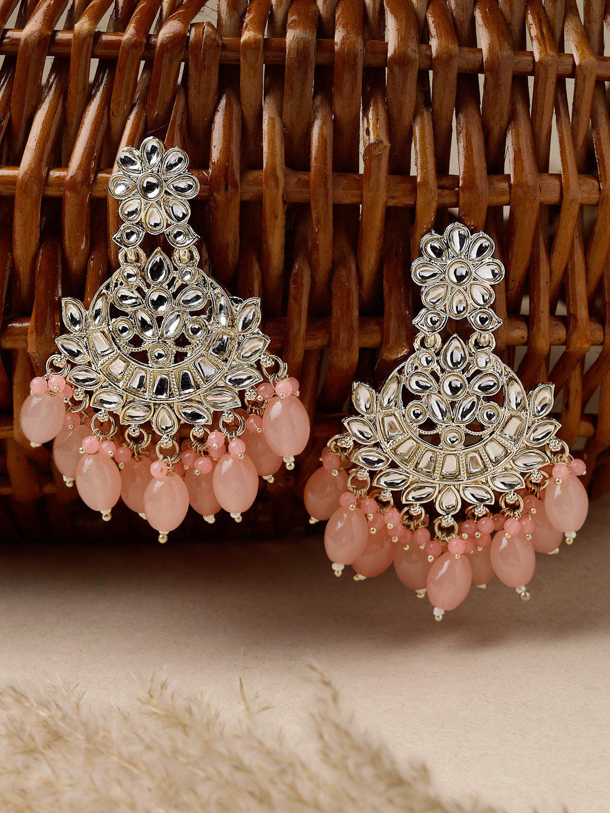 Studio Sukkhi Traditional Gold Plated Kundan Pink Dangle Drop Earrings For Women And Girls E105784