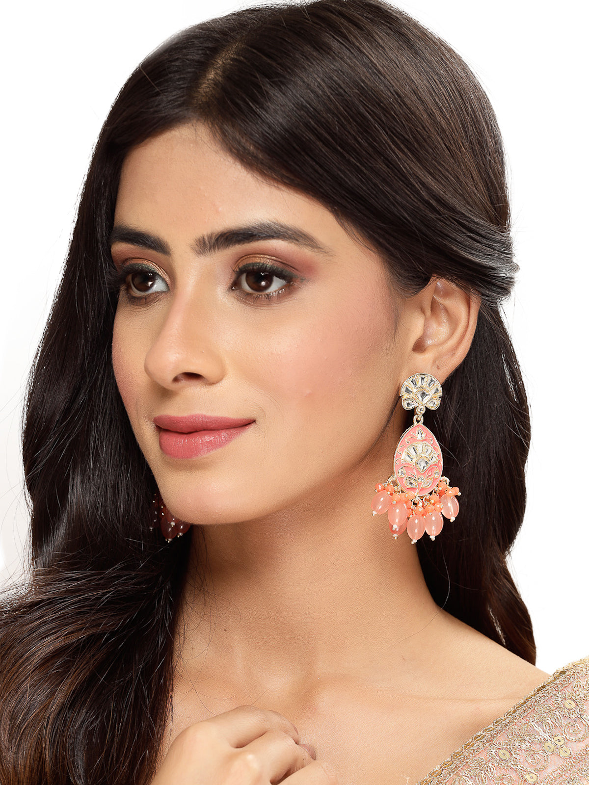 Studio Sukkhi Universal Kundan With Pink Meenakari Gold Plated Dangle Drop Earrings For Women And Girls E105785